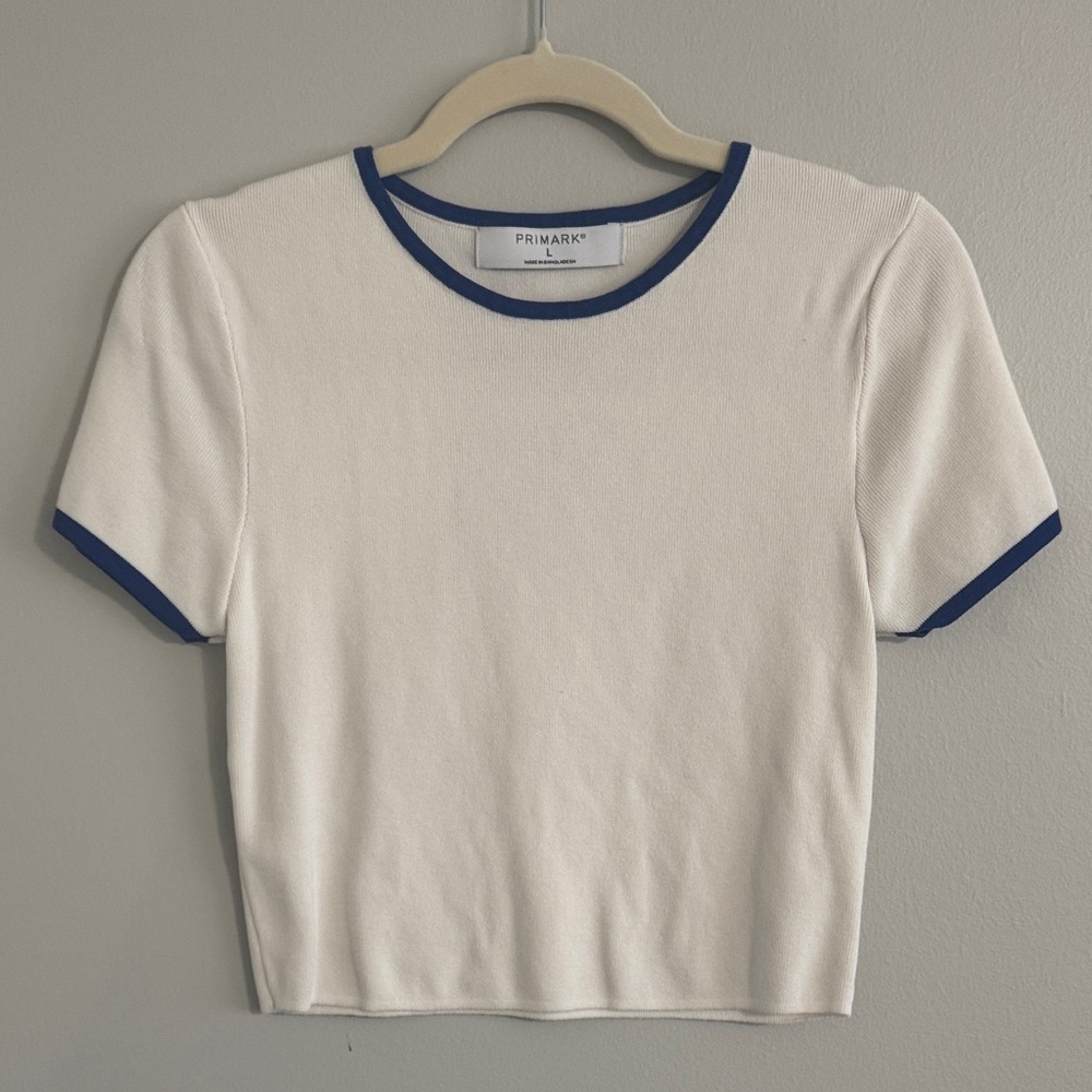Primark White Crop Top with Blue Accents